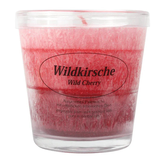 Duftkerze im Glas, Wildkirsche, 100% pflanzliches Stearin, KERZENFARM HAHN, mit reinen ätherischen Ölen, Brenndauer ca. 24h