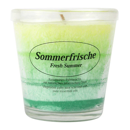 Duftkerze im Glas, Sommerfrische, 100% pflanzliches Stearin, KERZENFARM HAHN, mit reinen ätherischen Ölen, Brenndauer ca. 24h