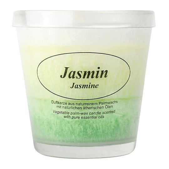 Duftkerze im Glas, Jasmin, 100% pflanzliches Stearin, KERZENFARM HAHN, mit reinen ätherischen Ölen, Brenndauer ca. 24h