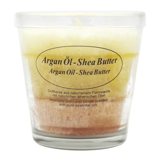 Duftkerze im Glas, Argan Öl - Shea Butter, 100% pflanzliches Stearin, KERZENFARM HAHN, mit reinen ätherischen Ölen, Brenndauer ca. 24h