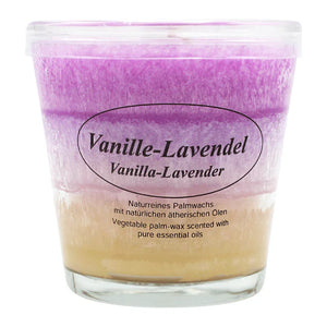 Duftkerze im Glas, Vanille-Lavendel, 100% pflanzliches Stearin, KERZENFARM HAHN, mit reinen ätherischen Ölen, Brenndauer ca. 24h