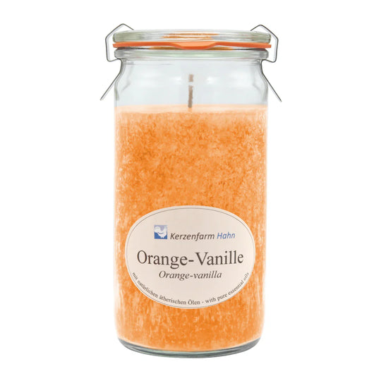 Duftkerze im XL-Weckglas®, Orange-Vanille, 100% pflanzliches Stearin, KERZENFARM HAHN, mit reinen ätherischen Ölen, Brenndauer ca. 40h