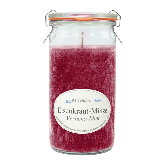 Duftkerze im XL-Weckglas®, Eisenkraut-Minze, 100% pflanzliches Stearin, KERZENFARM HAHN, mit reinen ätherischen Ölen, Brenndauer ca. 40h