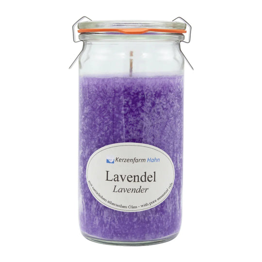 Duftkerze im XL-Weckglas®, Lavendel, 100% pflanzliches Stearin, KERZENFARM HAHN, mit reinen ätherischen Ölen, Brenndauer ca. 40h