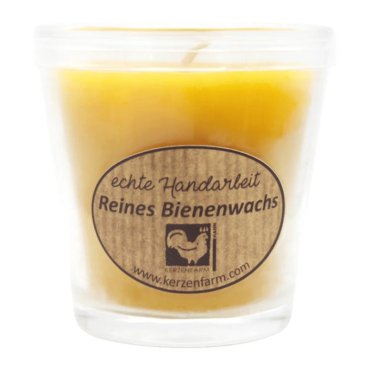 Bienenwachskerze im Glas, 100% reines Bienenwachs, KERZENFARM HAHN, H80 x Ø50/78 mm, 130 ml, Brenndauer ca. 13h