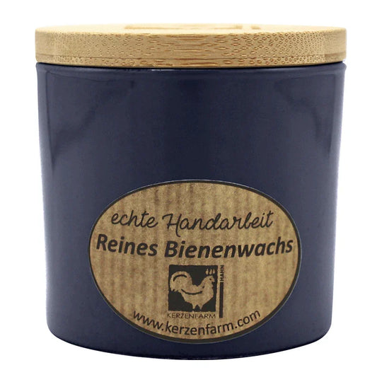 Bienenwachskerze im Glas, Dunkelblau, 100% reines Bienenwachs, KERZENFARM HAHN, 70/70 mm, Brenndauer ca. 17h
