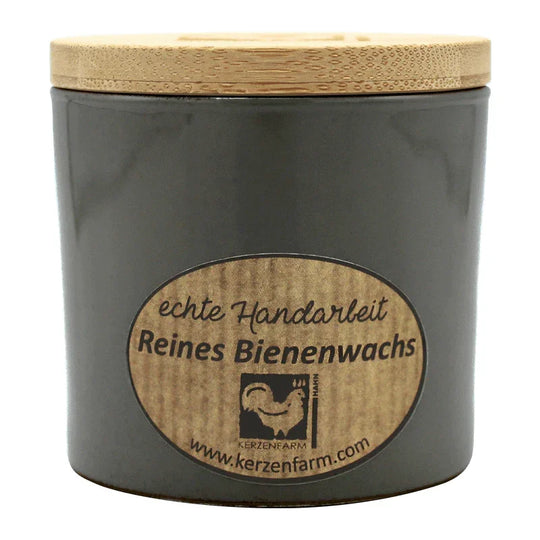 Bienenwachskerze im Glas, Sandfarben, 100% reines Bienenwachs, KERZENFARM HAHN, 70/70 mm, Brenndauer ca. 17h