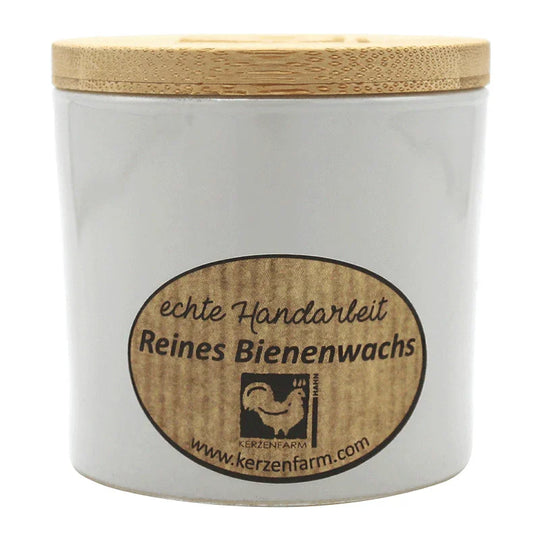 Bienenwachskerze im Glas, Elfenbein, 100% reines Bienenwachs, KERZENFARM HAHN, 70/70 mm, Brenndauer ca. 17h
