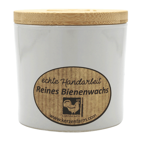 Bienenwachskerze im Trendglas, Elfenbein, 100% reines Bienenwachs, KERZENFARM HAHN, 70/70 mm, Brenndauer ca. 17h - luterna.de