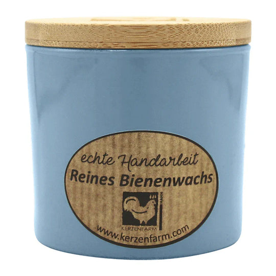 Bienenwachskerze im Glas, Hellblau, 100% reines Bienenwachs, KERZENFARM HAHN, 70/70 mm, Brenndauer ca. 17h