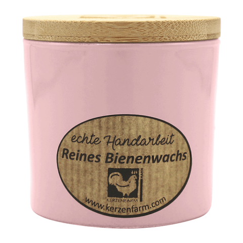 Bienenwachskerze im Trendglas, Rosa, 100% reines Bienenwachs, KERZENFARM HAHN, 70/70 mm, Brenndauer ca. 17h - luterna.de