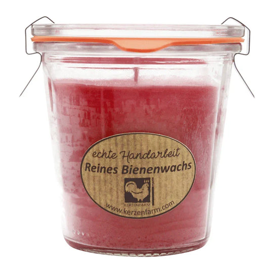 Bienenwachskerze im Weckglas, 100% reines Bienenwachs, Dunkelrot, KERZENFARM HAHN, 93/90 mm, 290 ml, Brenndauer ca. 36h