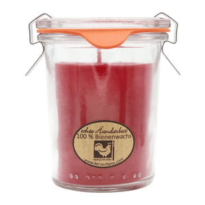 Bienenwachskerze im Weckglas, 100% reines Bienenwachs, Dunkelrot, KERZENFARM HAHN, 84/70 mm, 160 ml, Brenndauer ca. 20h