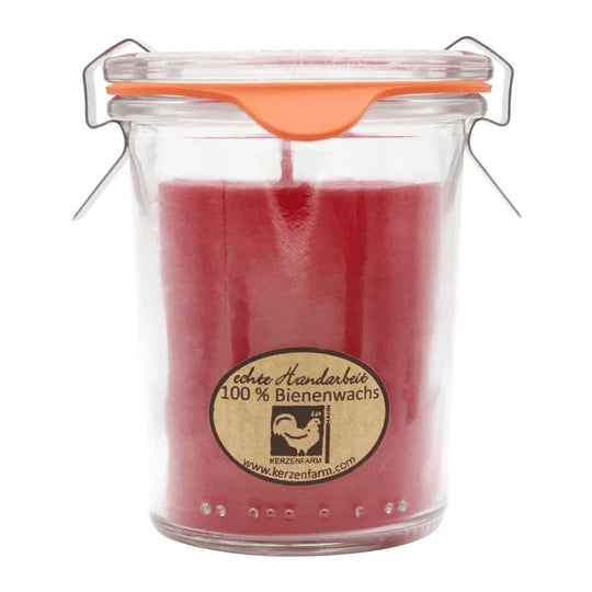 Bienenwachskerze im Weckglas, 100% reines Bienenwachs, Dunkelrot, KERZENFARM HAHN, 84/70 mm, 160 ml, Brenndauer ca. 20h