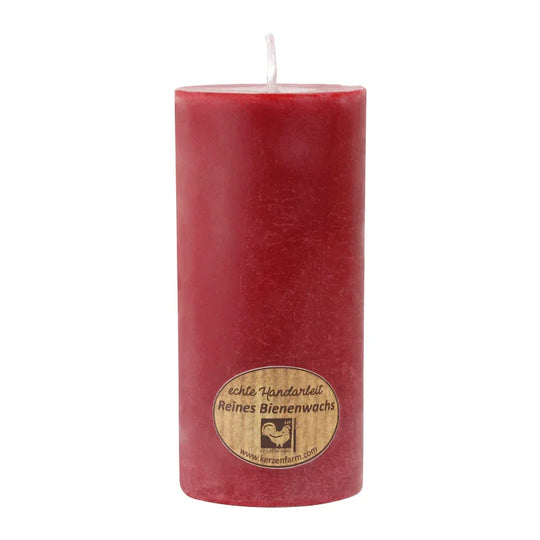 Stumpenkerze, 100% reines Bienenwachs, Dunkelrot, KERZENFARM HAHN, 95/45 mm, Brenndauer ca. 15h