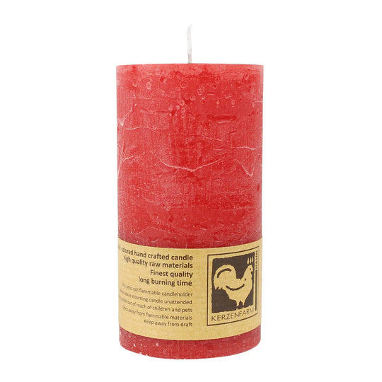 Stumpenkerze aus Paraffin, Rot, Country, 50/90 mm, KERZENFARM HAHN, Brenndauer ca. 29h