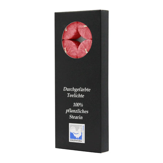 Stearin-Teelichte, 18/38 mm, Rot, KERZENFARM HAHN, Brenndauer ca. 4h, 10 Stück pro Verpackung