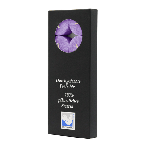 Teelichter aus Stearin, 18/38 mm, Violett, KERZENFARM HAHN, Brenndauer ca. 4h, 10 Stück pro Verpackung - luterna.de