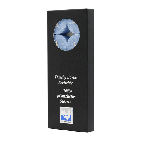 Teelichter aus Stearin, 18/38 mm, Blau, KERZENFARM HAHN, Brenndauer ca. 4h, 10 Stück pro Verpackung - luterna.de