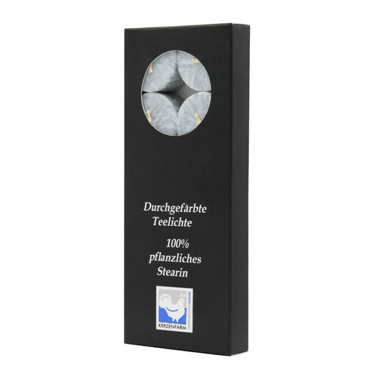 Stearin-Teelichte, 18/38 mm, Grau, KERZENFARM HAHN, Brenndauer ca. 4h, 10 Stück pro Verpackung
