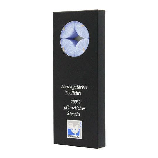 Stearin-Teelichte, 18/38 mm, Taubenblau, KERZENFARM HAHN, Brenndauer ca. 4h, 10 Stück pro Verpackung