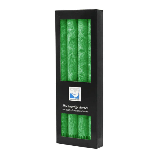 Stearin-Stabkerzen, 22/250 mm, Grün, KERZENFARM HAHN, Brenndauer ca. 10h, 4 Stück pro Verpackung