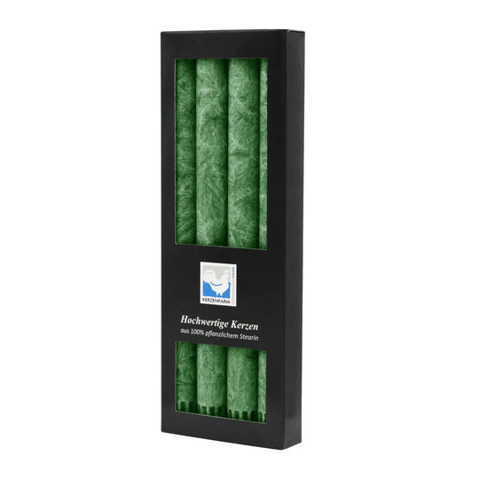 Stearin-Stabkerzen, 22/250 mm, Dunkelgrün, KERZENFARM HAHN, Brenndauer ca. 10h, 4 Stück pro Verpackung