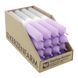 DIP DYE Stabkerzen aus Paraffin, 180/22 mm, Violett-Grau, KERZENFARM HAHN, Brenndauer ca. 7h, 16 Stück pro Verpackung - luterna.de