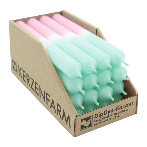 DIP DYE Stabkerzen aus Paraffin, 180/22 mm, Mint-Pastellaltrosa, KERZENFARM HAHN, Brenndauer ca. 7h, 16 Stück pro Verpackung - luterna.de