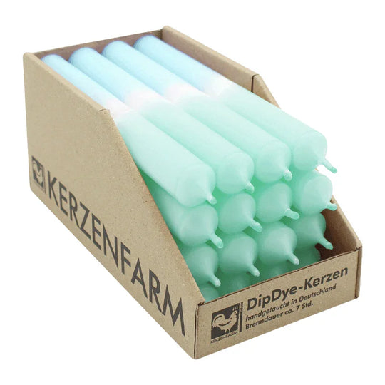 DIP DYE Stabkerzen aus Paraffin, 180/22 mm, Mint-Eisblau, KERZENFARM HAHN, Brenndauer ca. 7h, 16 Stück pro Verpackung