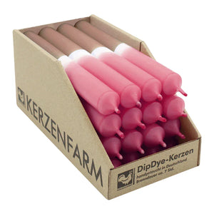 DIP DYE Stabkerzen aus Paraffin, 180/22 mm, Altrosa-Taupe, KERZENFARM HAHN, Brenndauer ca. 7h, 16 Stück pro Verpackung