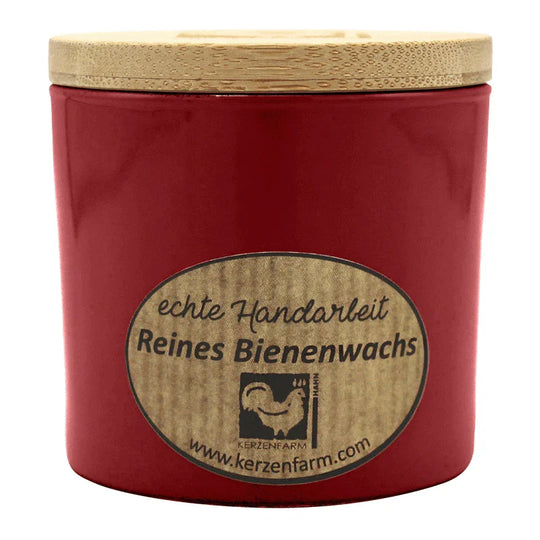 Bienenwachskerze im Glas, Dunkelrot, 100% reines Bienenwachs, KERZENFARM HAHN, 70/70 mm, Brenndauer ca. 17h