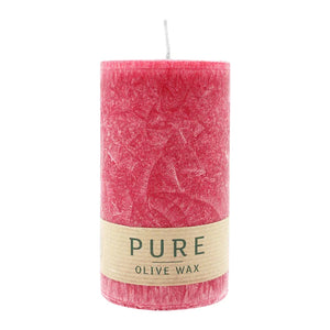 PURE OLIVE WAX, Karminrot, vegane Stumpenkerze, WENZEL, 130/70 mm, Brenndauer ca. 47h
