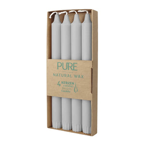 PURE NATURAL WAX Stabkerzen, Silbergrau, WENZEL, 250/23 mm, Brenndauer ca. 10h, plastikfrei, 4 Stück