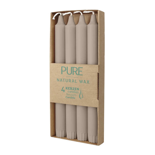 PURE NATURAL WAX Stabkerzen, Sand, WENZEL, 250/23 mm, Brenndauer ca. 10h, plastikfrei, 4 Stück