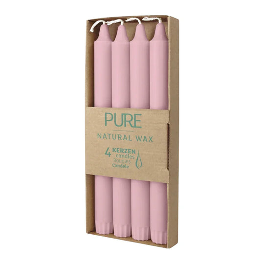 PURE NATURAL WAX Stabkerzen, Antikrosa, WENZEL, 250/23 mm, Brenndauer ca. 10h, plastikfrei, 4 Stück
