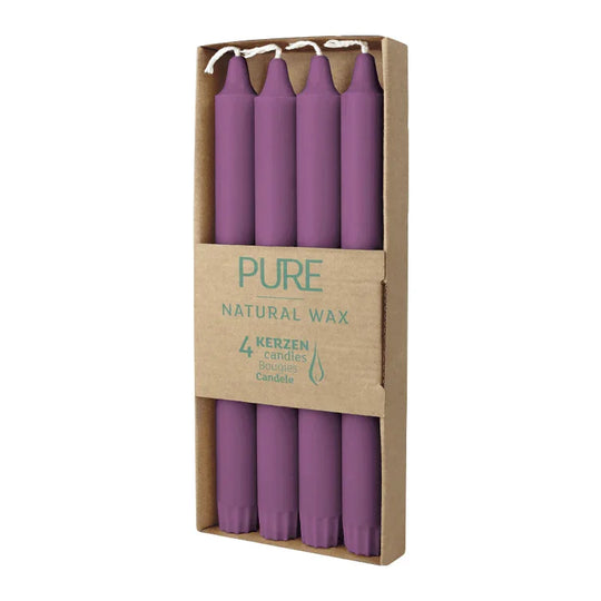 PURE NATURAL WAX Stabkerzen, Erika, WENZEL, 250/23 mm, Brenndauer ca. 10h, plastikfrei, 4 Stück