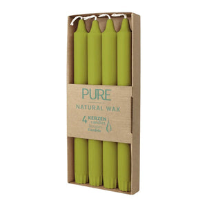 PURE NATURAL WAX Stabkerzen, Olive, WENZEL, 250/23 mm, Brenndauer ca. 10h, plastikfrei, 4 Stück