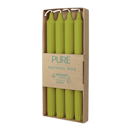 PURE NATURAL WAX Stabkerzen, Olive, WENZEL, 250/23 mm, Brenndauer ca. 10h, plastikfrei, 4 Stück