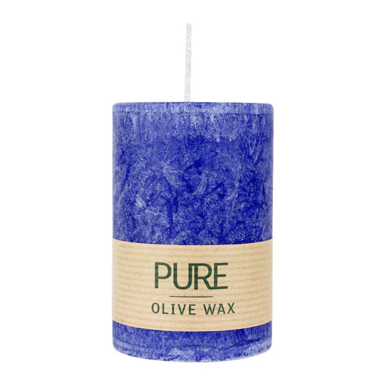 PURE OLIVE WAX, Nachtblau, vegane Stumpenkerze, WENZEL, 90/60 mm, Brenndauer ca. 26h