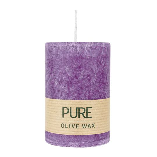 PURE OLIVE WAX, Erika, vegane Stumpenkerze, WENZEL, 90/60 mm, Brenndauer ca. 26h