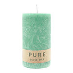 PURE OLIVE WAX, Smaragd, vegane Stumpenkerze, WENZEL, 130/70 mm, Brenndauer ca. 47h