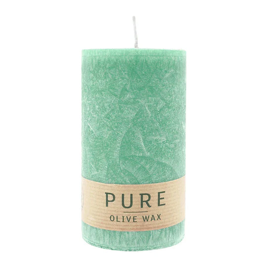 PURE OLIVE WAX, Smaragd, vegane Stumpenkerze, WENZEL, 130/70 mm, Brenndauer ca. 47h