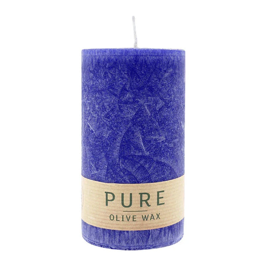 PURE OLIVE WAX, Nachtblau, vegane Stumpenkerze, WENZEL, 130/70 mm, Brenndauer ca. 47h