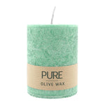 PURE OLIVE WAX, Smaragd, vegane Stumpenkerze, WENZEL, 90/70 mm, Brenndauer ca. 30h