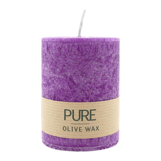 PURE OLIVE WAX, Erika, vegane Stumpenkerze, WENZEL, 90/70 mm, Brenndauer ca. 30h