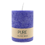 PURE OLIVE WAX, Nachtblau, vegane Stumpenkerze, WENZEL, 90/70 mm, Brenndauer ca. 30h