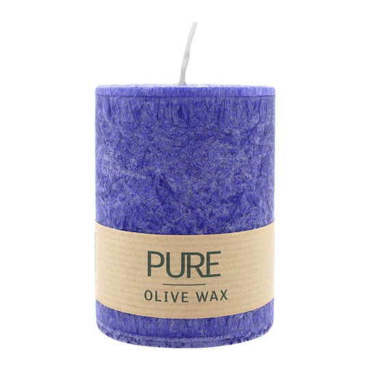 PURE OLIVE WAX, Nachtblau, vegane Stumpenkerze, WENZEL, 90/70 mm, Brenndauer ca. 30h