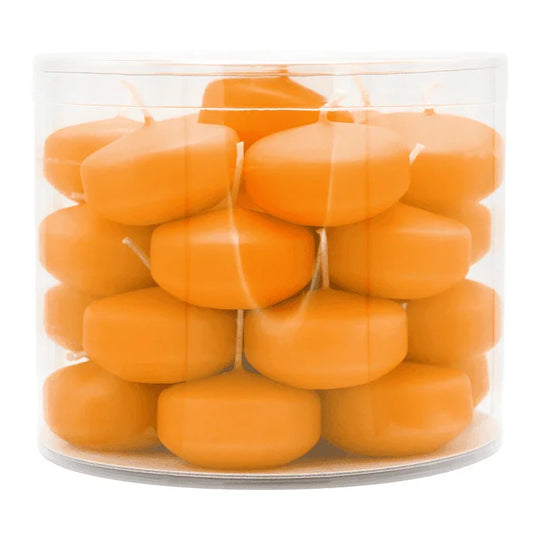 Schwimmkerzen klein, Safran, 50/30 mm, WENZEL, Brenndauer ca. 4h, Box mit 28 Stück