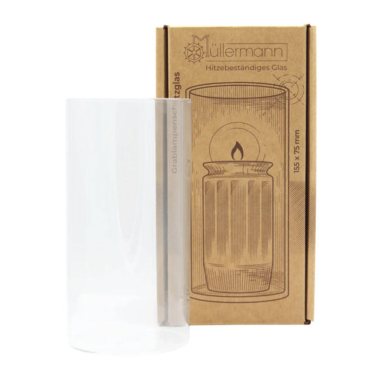 Grablampenschutzglas für große Grabkerzen, hitzebeständig, Müllermann, 155/75 mm
